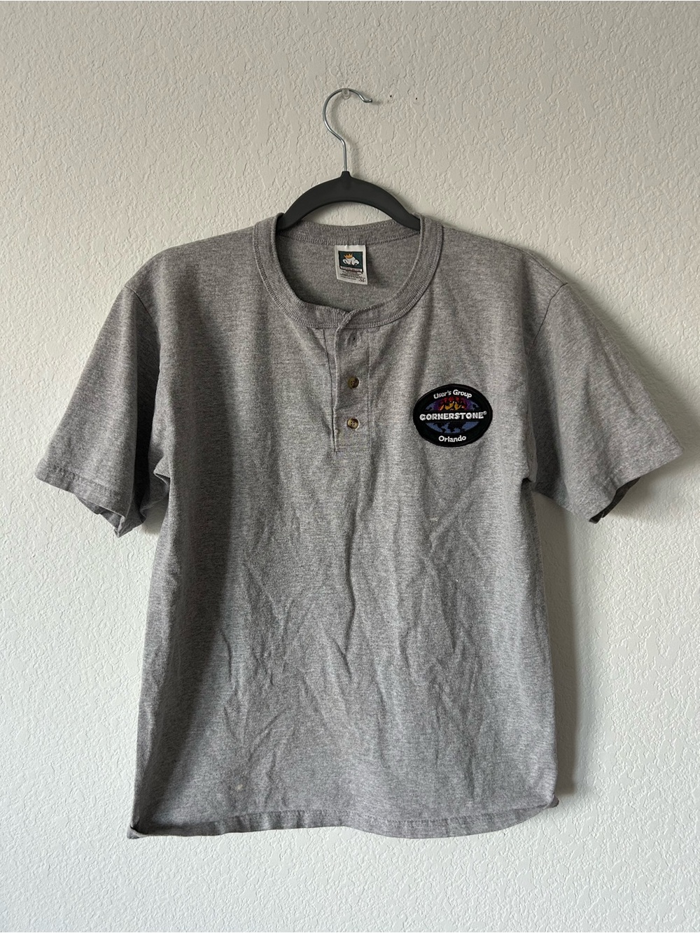 Vintage 90s Cornerstone Orlando User's Group Henley Shirt Gray M USA Made
